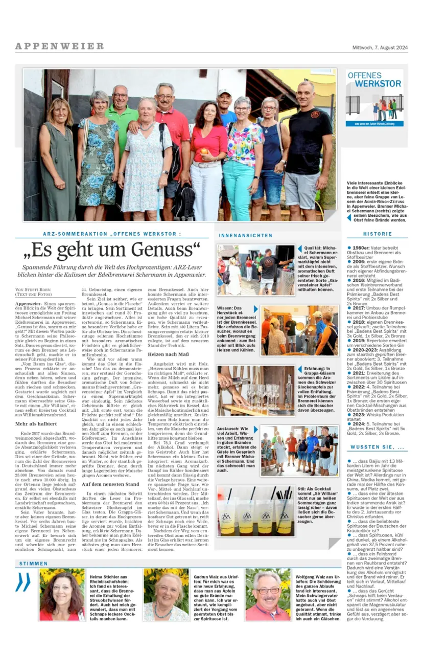 Zeitungsbericht Achern-Rench-Zeitung vom 7. August 2024