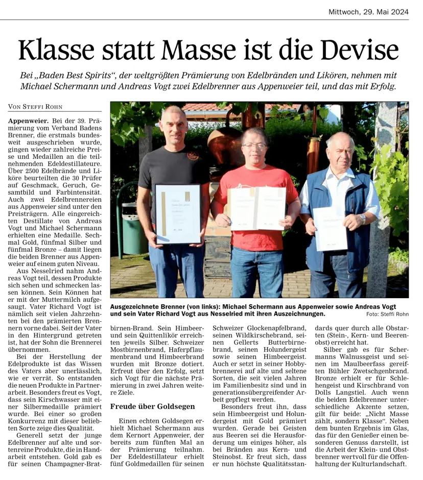 Zeitungsbericht Achern-Rench-Zeitung vom 29. Mai 2024